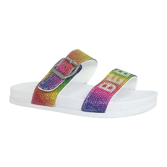 bebe girls White Rainbow Rhinestone Buckle Logo Slide - Girls - Picture 2 of 6